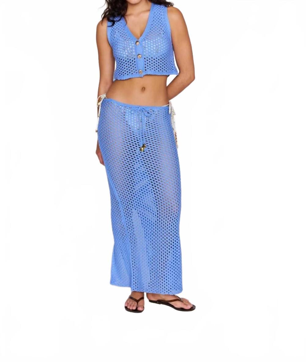 NEW MINKPINK balmy crochet hipster midi skirt in blue